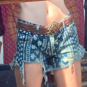 Free People Bali Patterned Denim Cutoffs